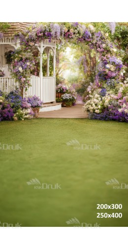 Tło fotograficzne „Kwiecista altana z łukiem glicynii i ogrodową ścieżką” | E665